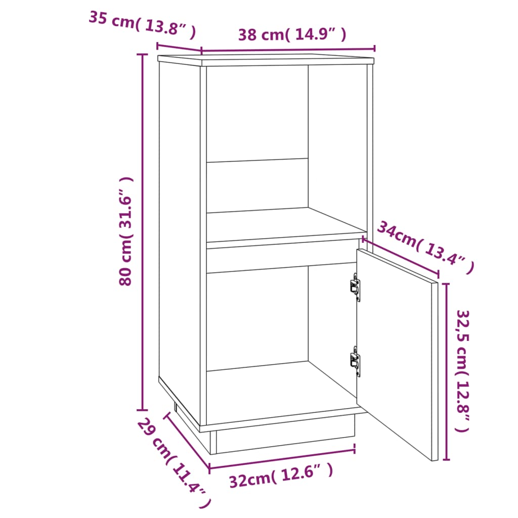 Buffet marron miel 38x35x80 cm bois massif de pin