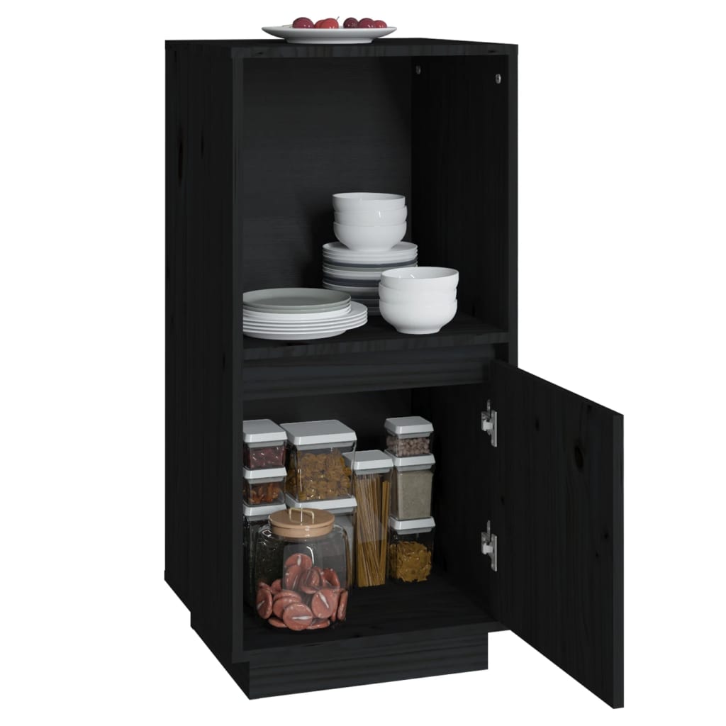 Buffet noir 38x35x80 cm bois massif de pin