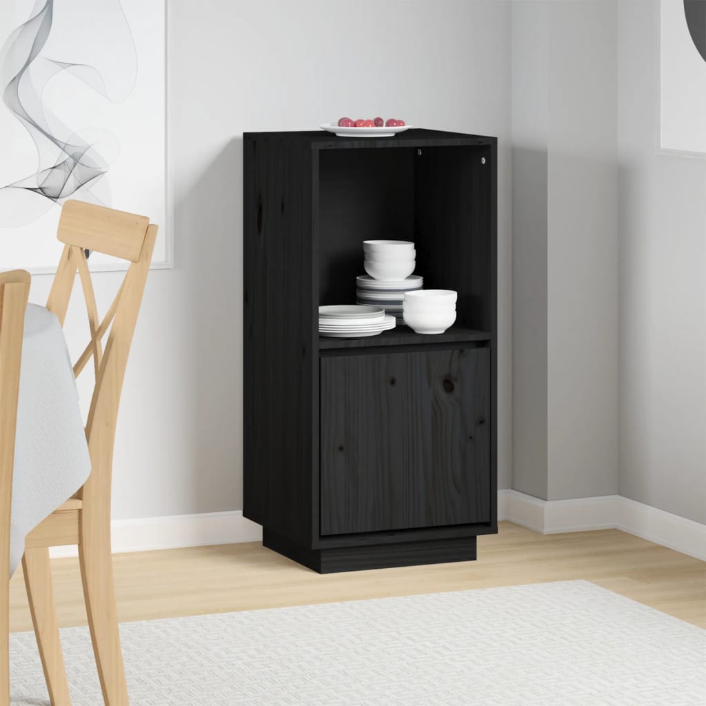 Buffet noir 38x35x80 cm bois massif de pin