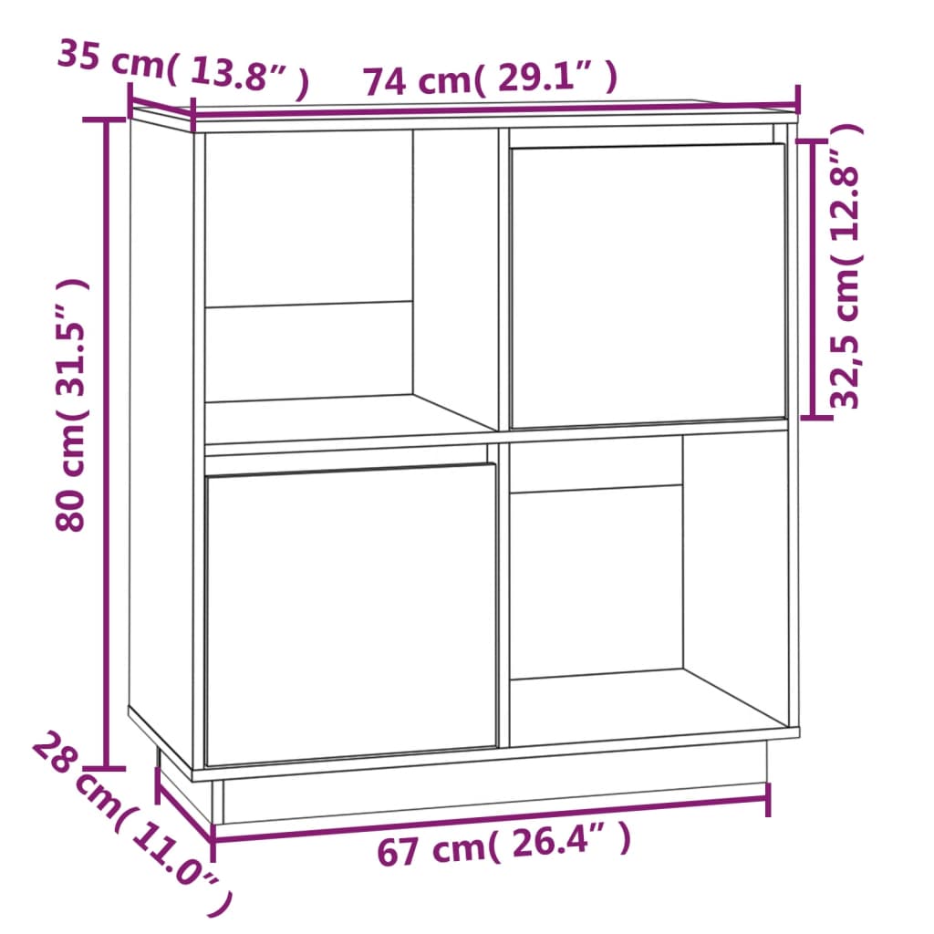 Buffet marron miel 74x35x80 cm bois massif de pin