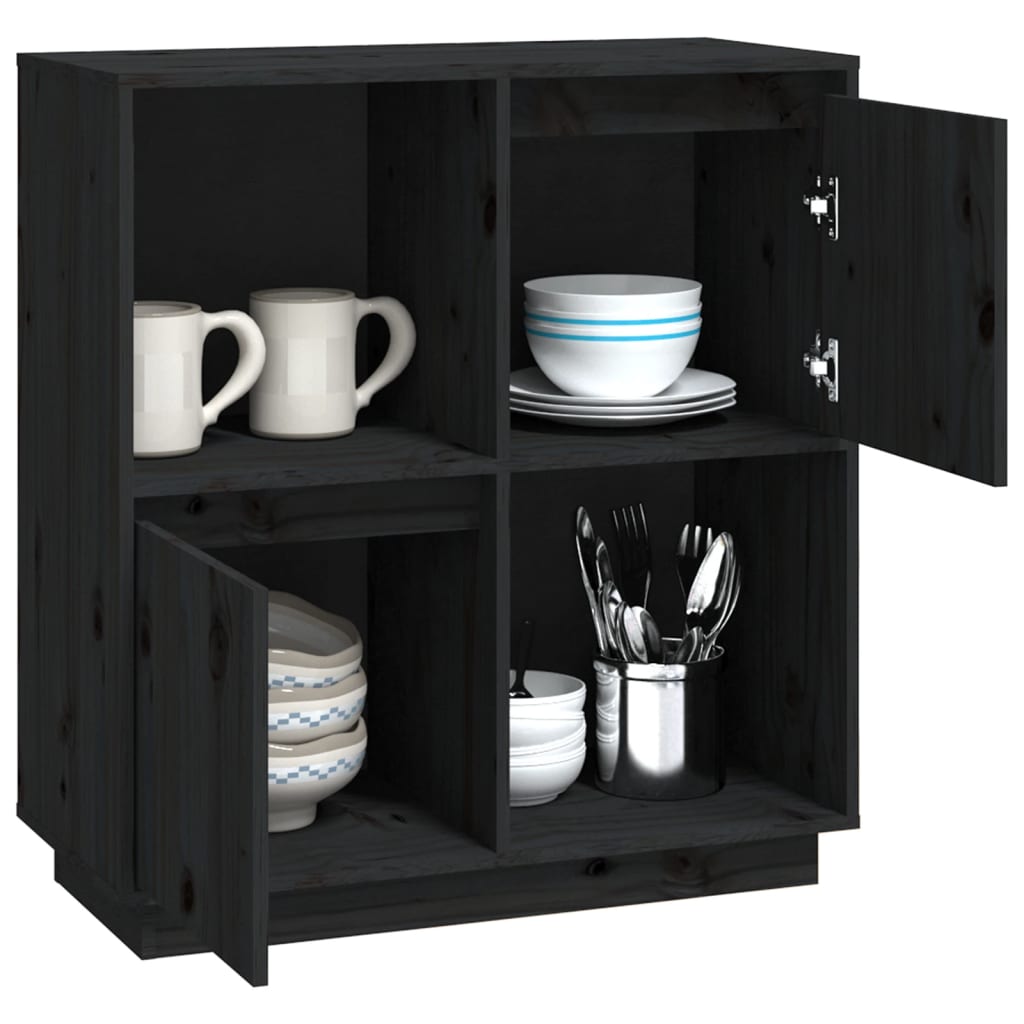 Buffet noir 74x35x80 cm bois massif de pin