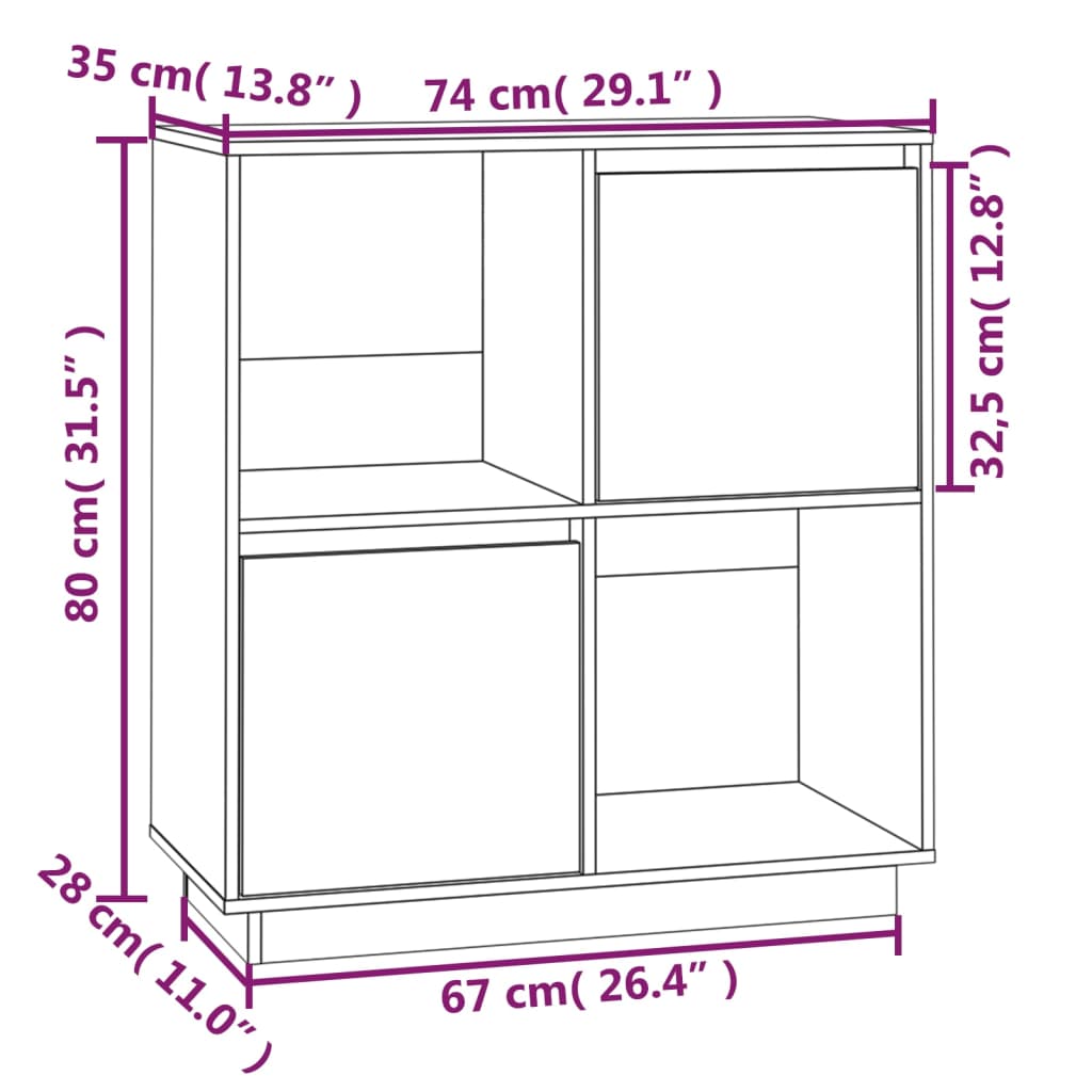 Buffet noir 74x35x80 cm bois massif de pin