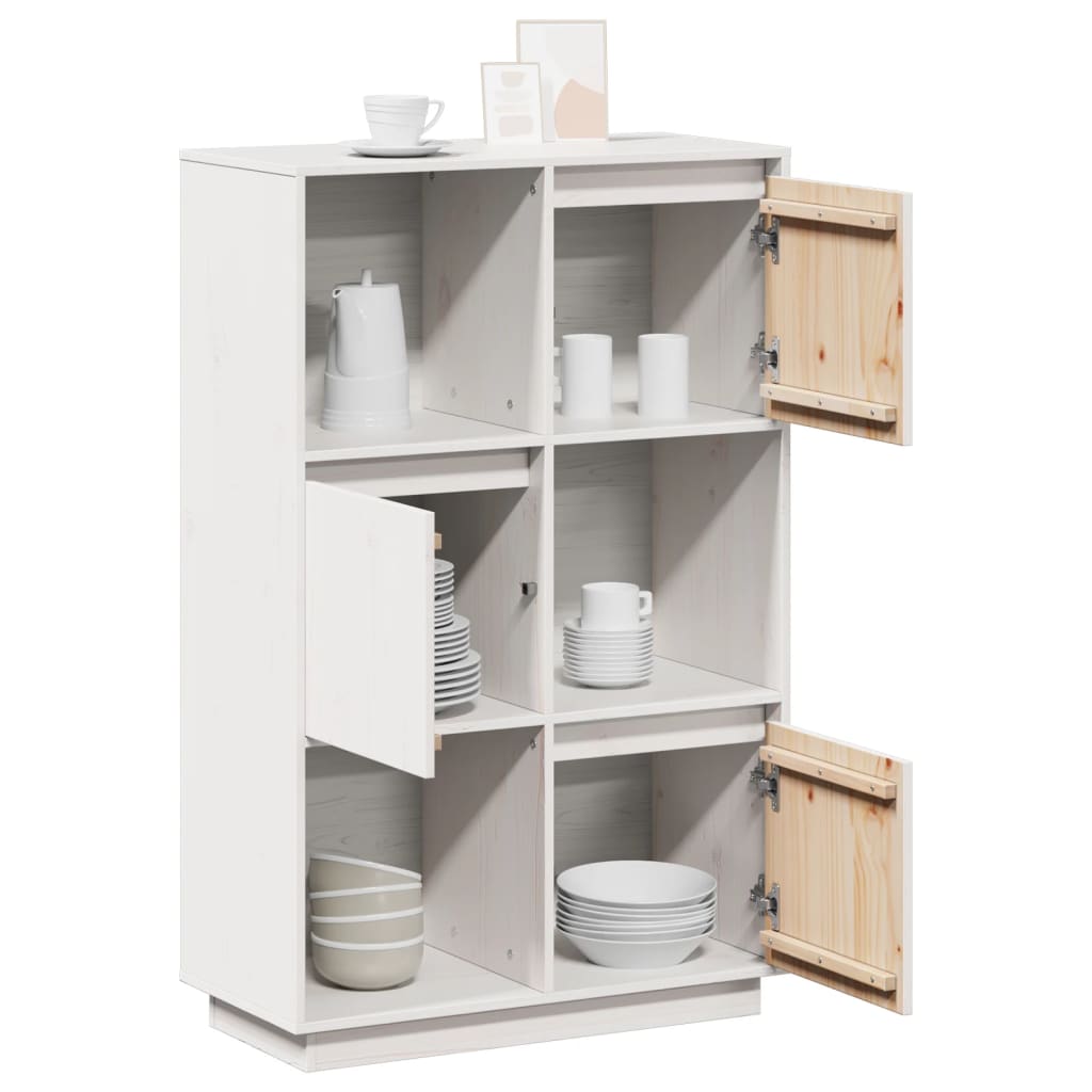 Buffet haut Blanc 74x35x117 cm Bois massif de pin