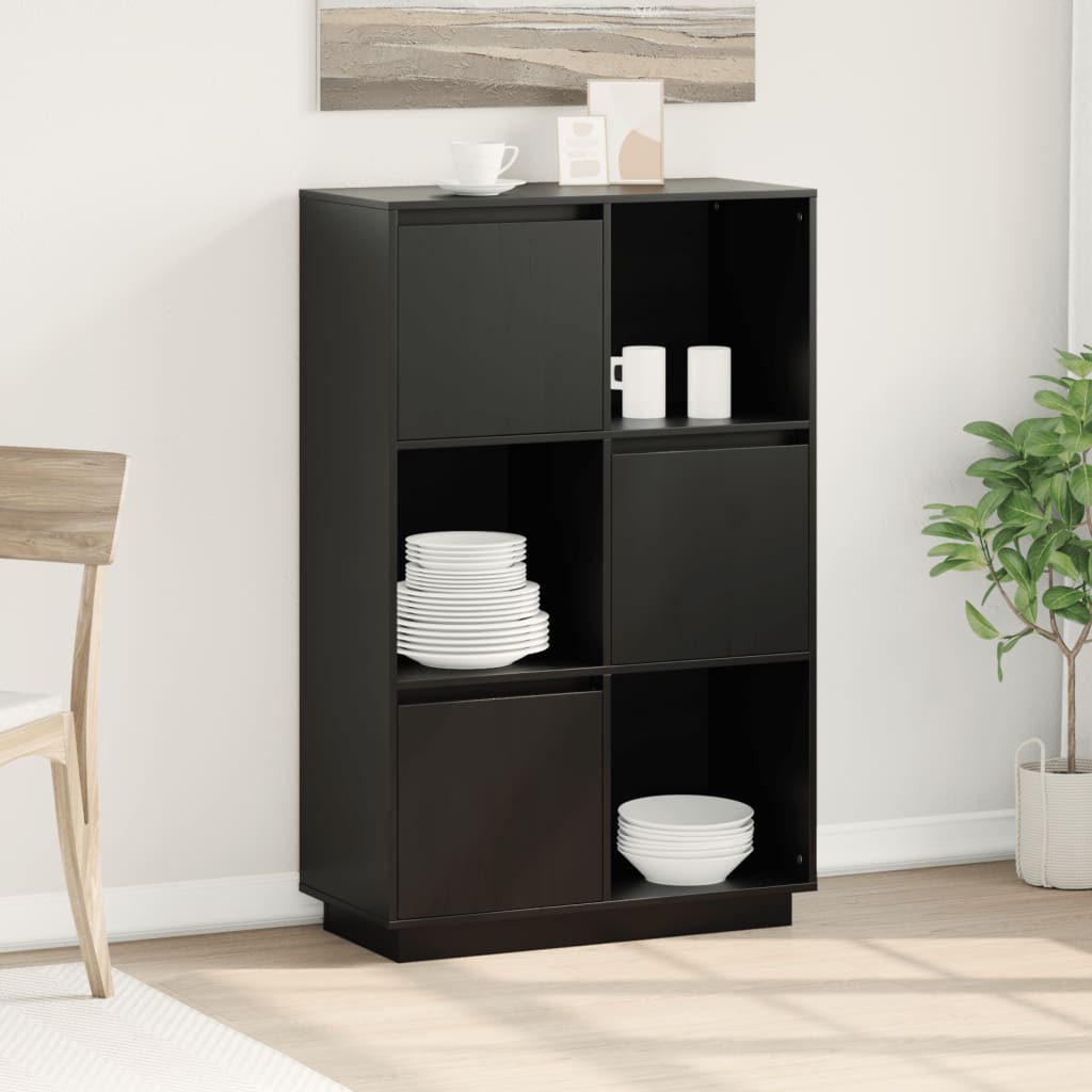 Buffet Noir 74x35x117 cm Bois massif de pin