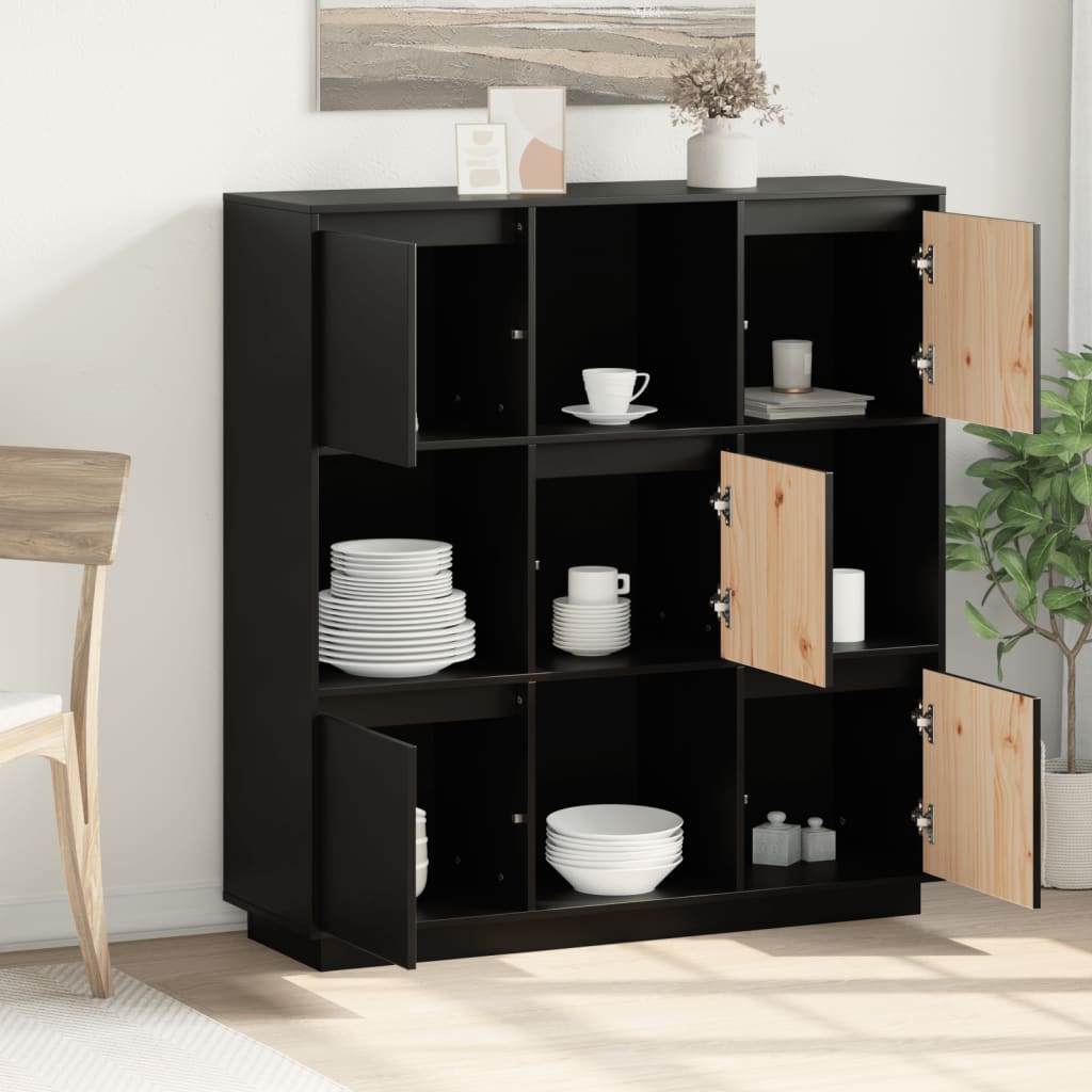 Buffet Noir 110,5x35x117 cm Bois massif de pin