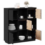 Buffet Noir 110,5x35x117 cm Bois massif de pin