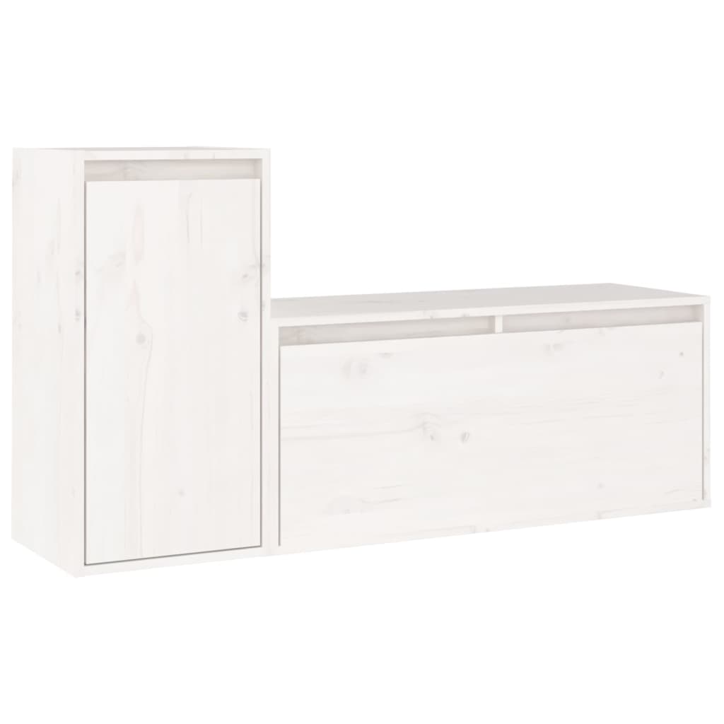 TV cabinet 2 pcs White Solid pine wood