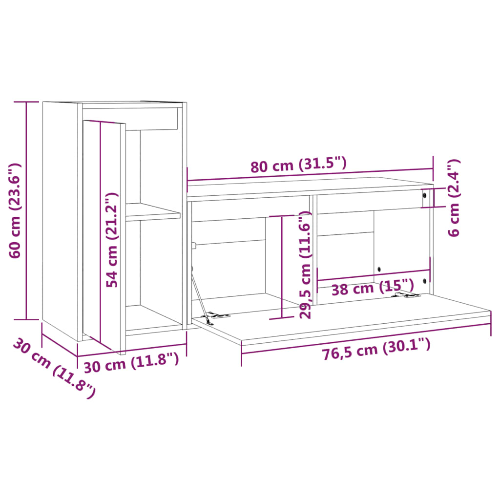 Meubles TV 2 pcs Blanc Bois massif de pin