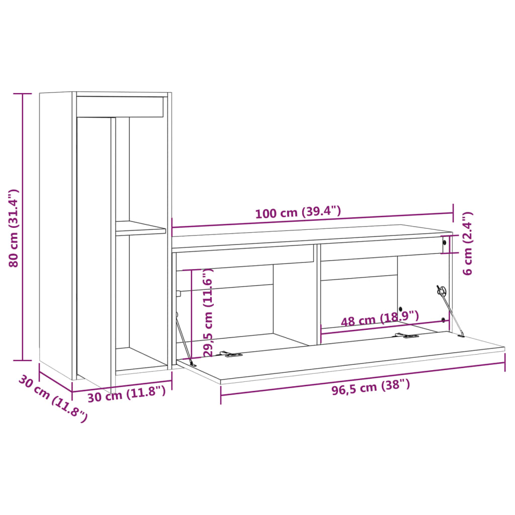 Meubles TV 2 pcs Bois massif de pin