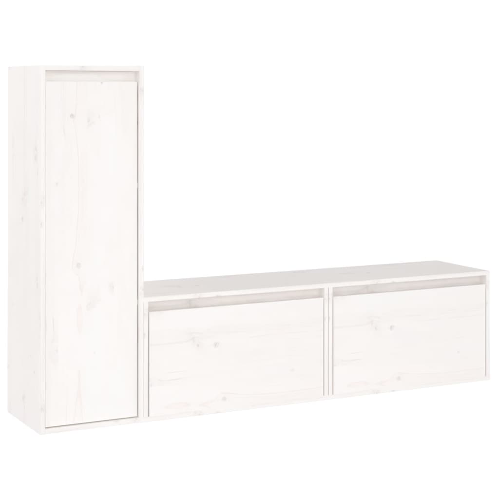 Meubles TV 3 pcs Blanc Bois massif de pin