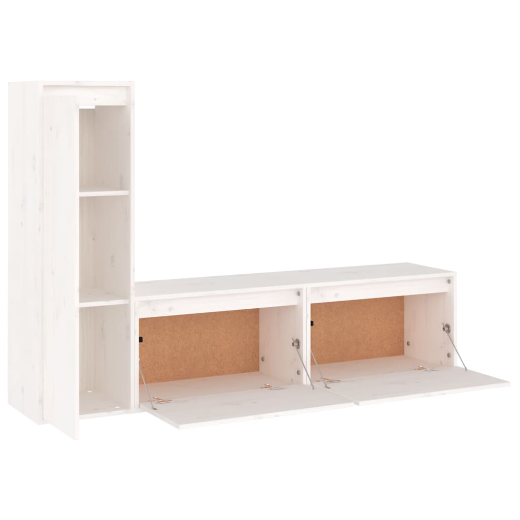 TV cabinet 3 pcs White Solid pine wood