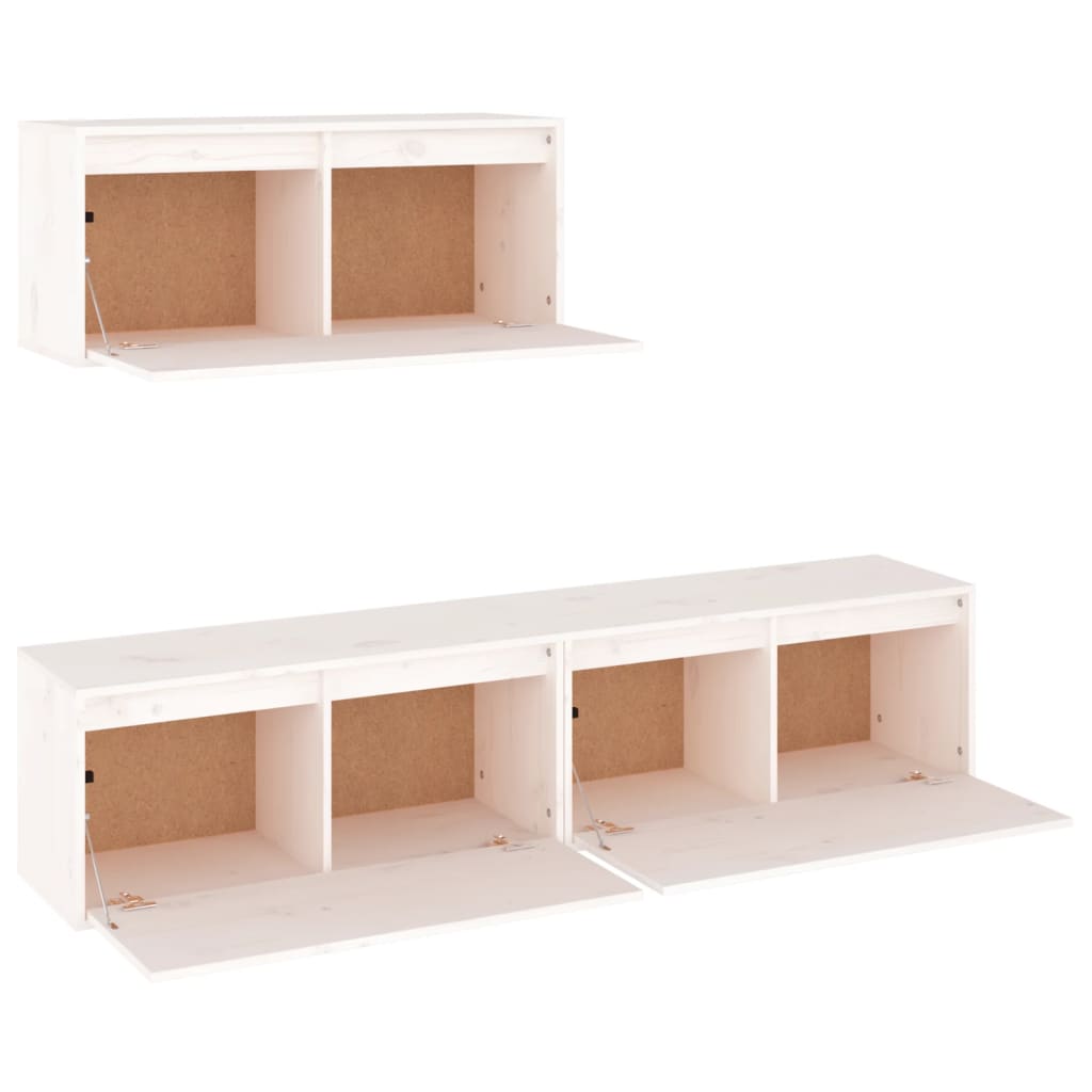 Meubles TV 3 pcs Blanc Bois massif de pin