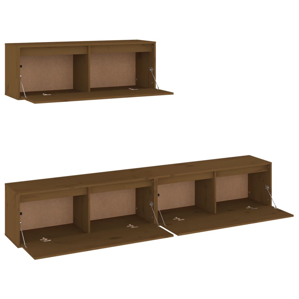 Meubles TV 3 pcs Marron miel Bois massif de pin