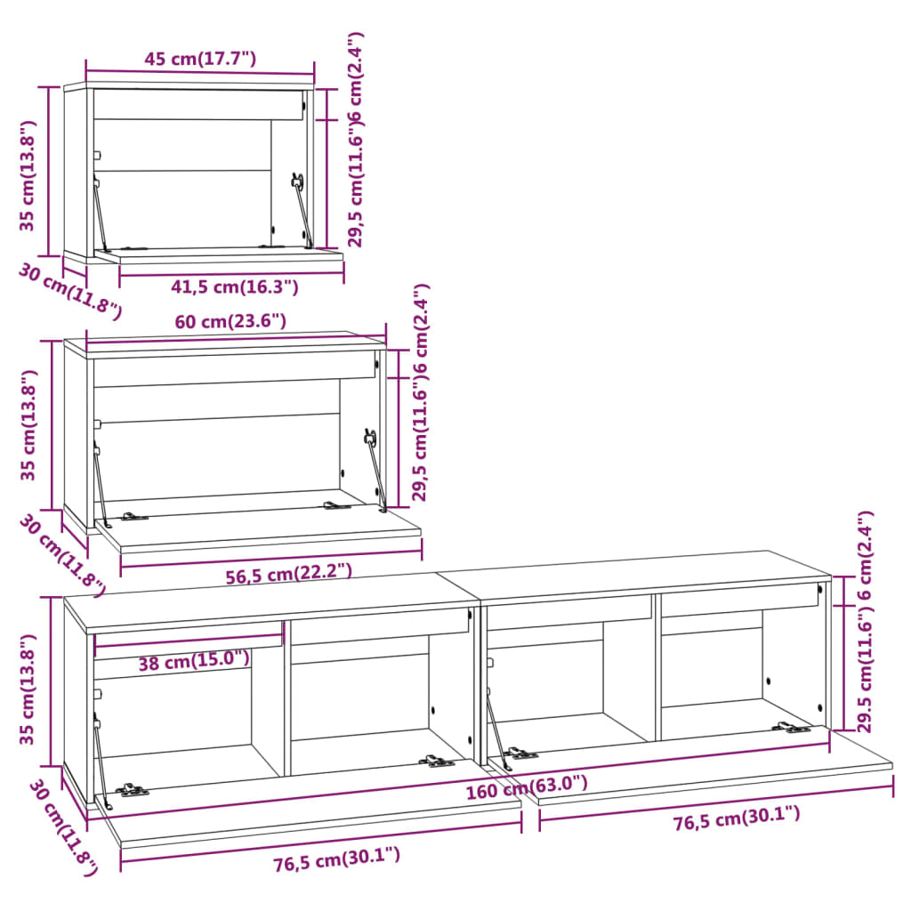 Meubles TV 4 pcs Bois massif de pin