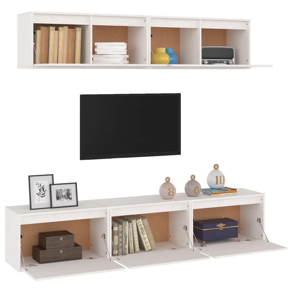 5 pcs TV cabinet White Solid pine wood