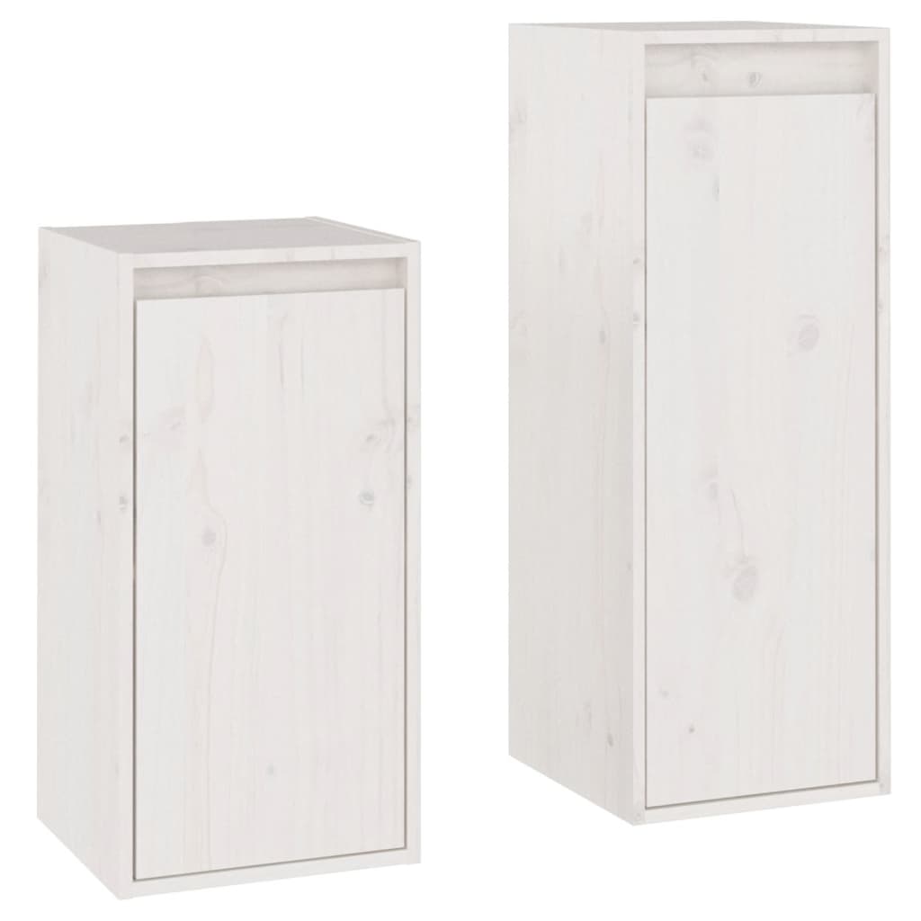 TV cabinet 2 pcs White Solid pine wood