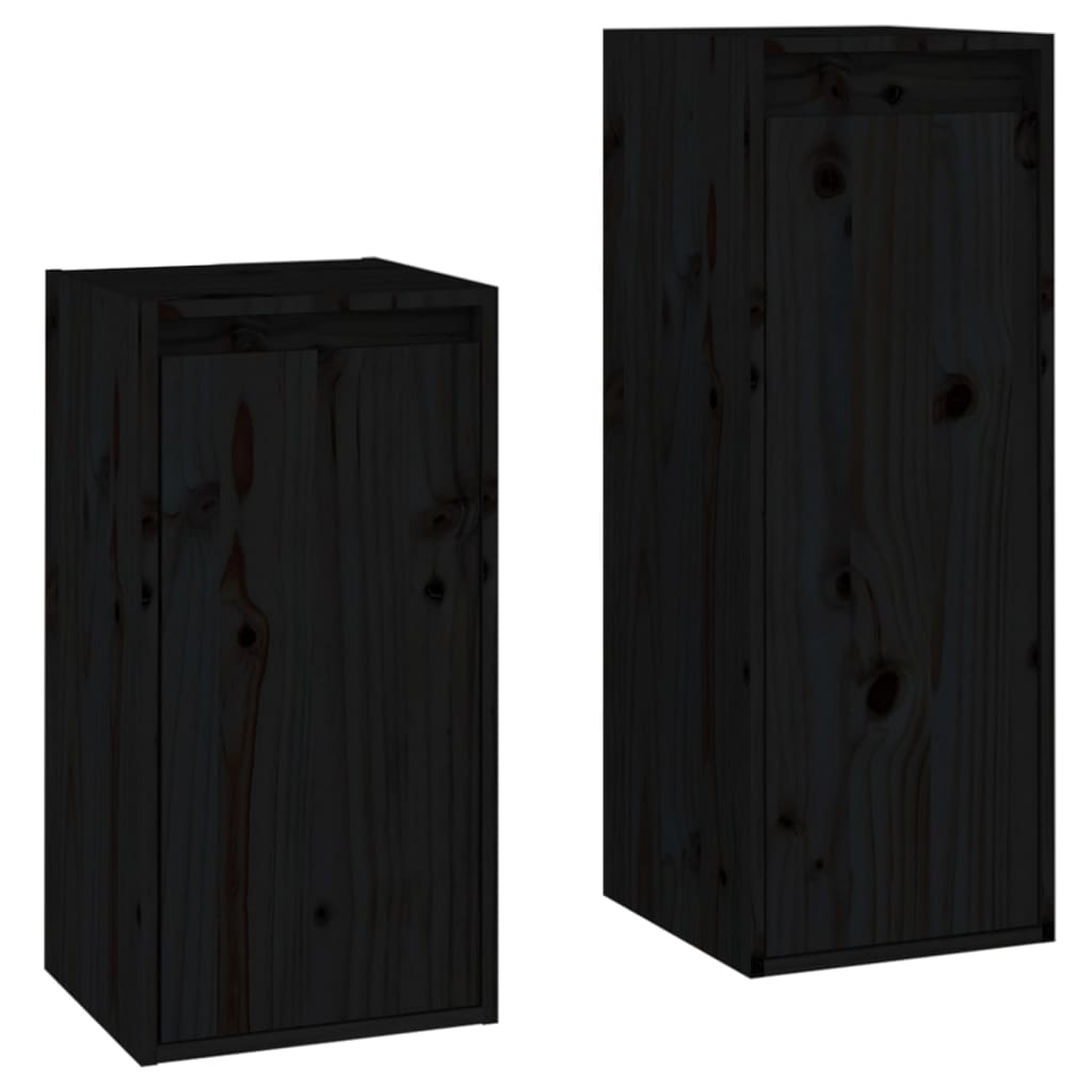 Meubles TV 2 pcs Noir Bois massif de pin