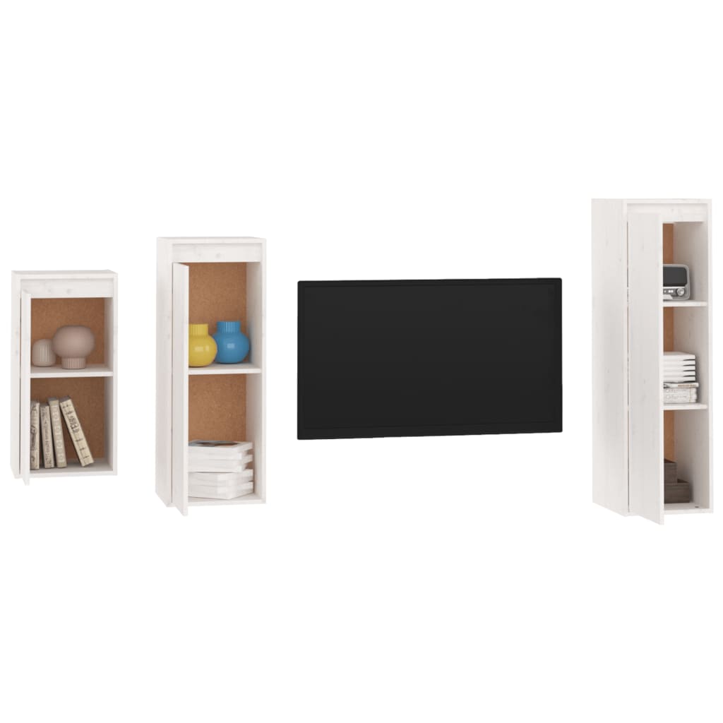 TV cabinet 3 pcs White Solid pine wood