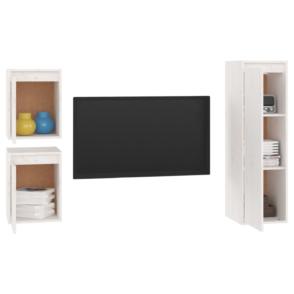 Meubles TV 3 pcs Blanc Bois massif de pin