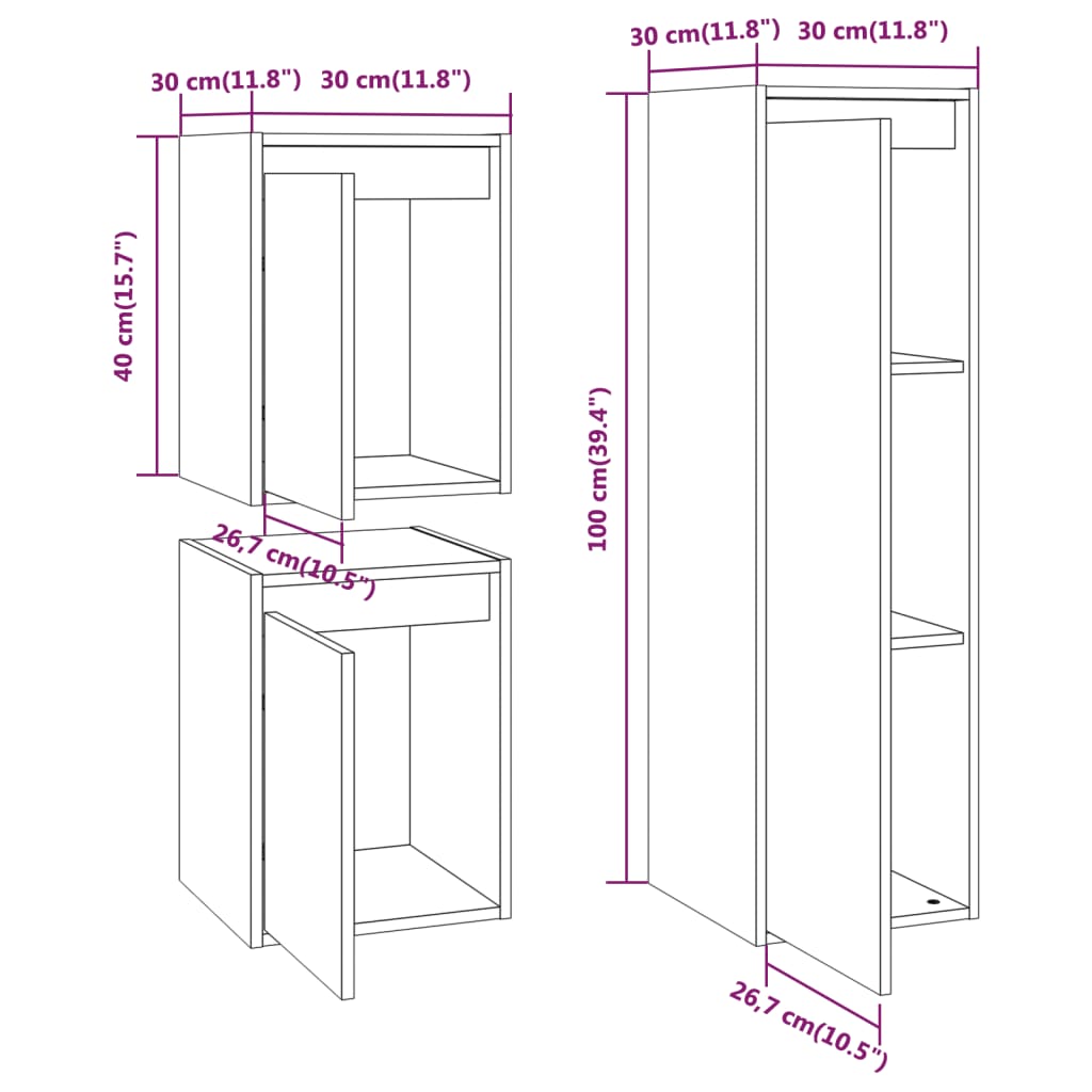 Meubles TV 3 pcs Blanc Bois massif de pin