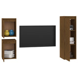 3 pcs TV cabinet Honey brown Solid pine wood