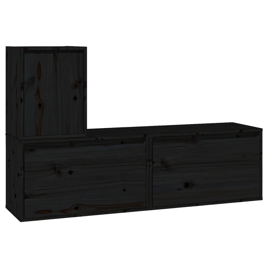 Meubles TV 3 pcs Noir Bois massif de pin