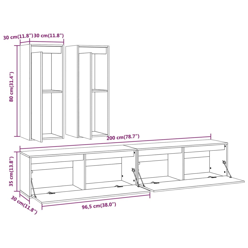 Meubles TV 4 pcs Bois massif de pin