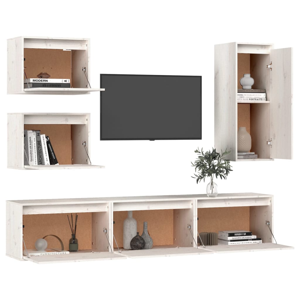 Meubles TV 6 pcs Blanc Bois massif de pin