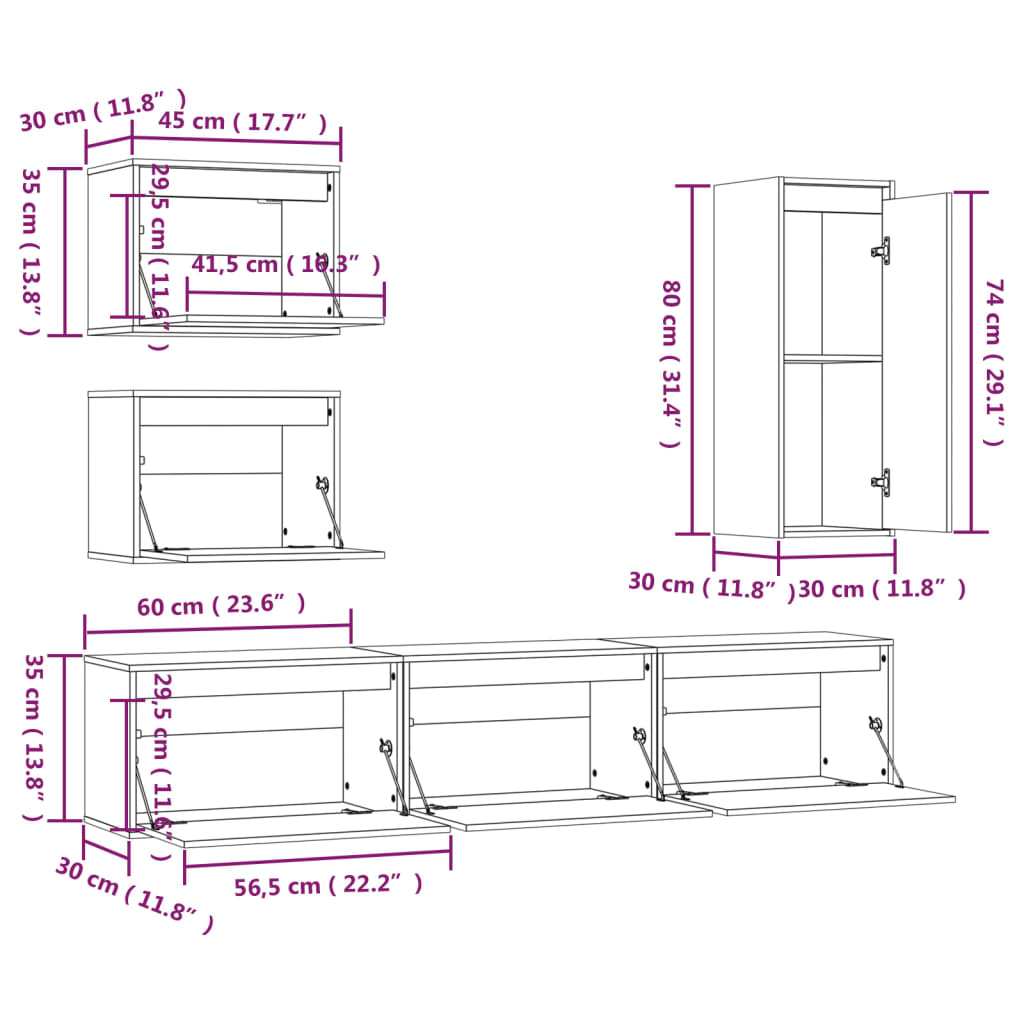 Meubles TV 6 pcs Blanc Bois massif de pin