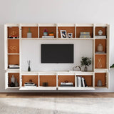 8 pcs TV cabinet White Solid pine wood