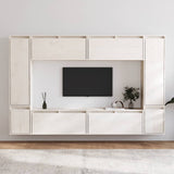 8 pcs TV cabinet White Solid pine wood