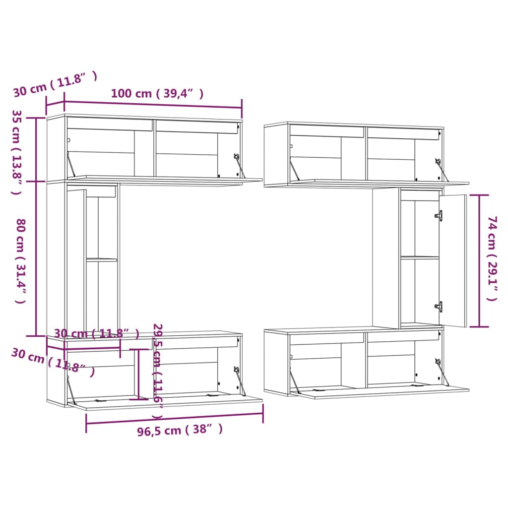 Meubles TV 6 pcs Bois massif de pin