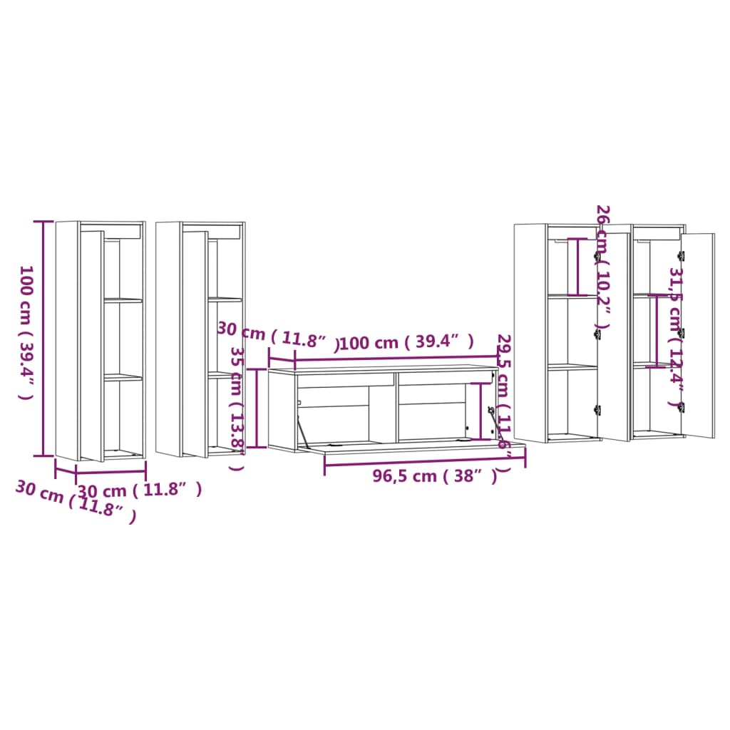 Meubles TV 5 pcs Gris Bois massif de pin