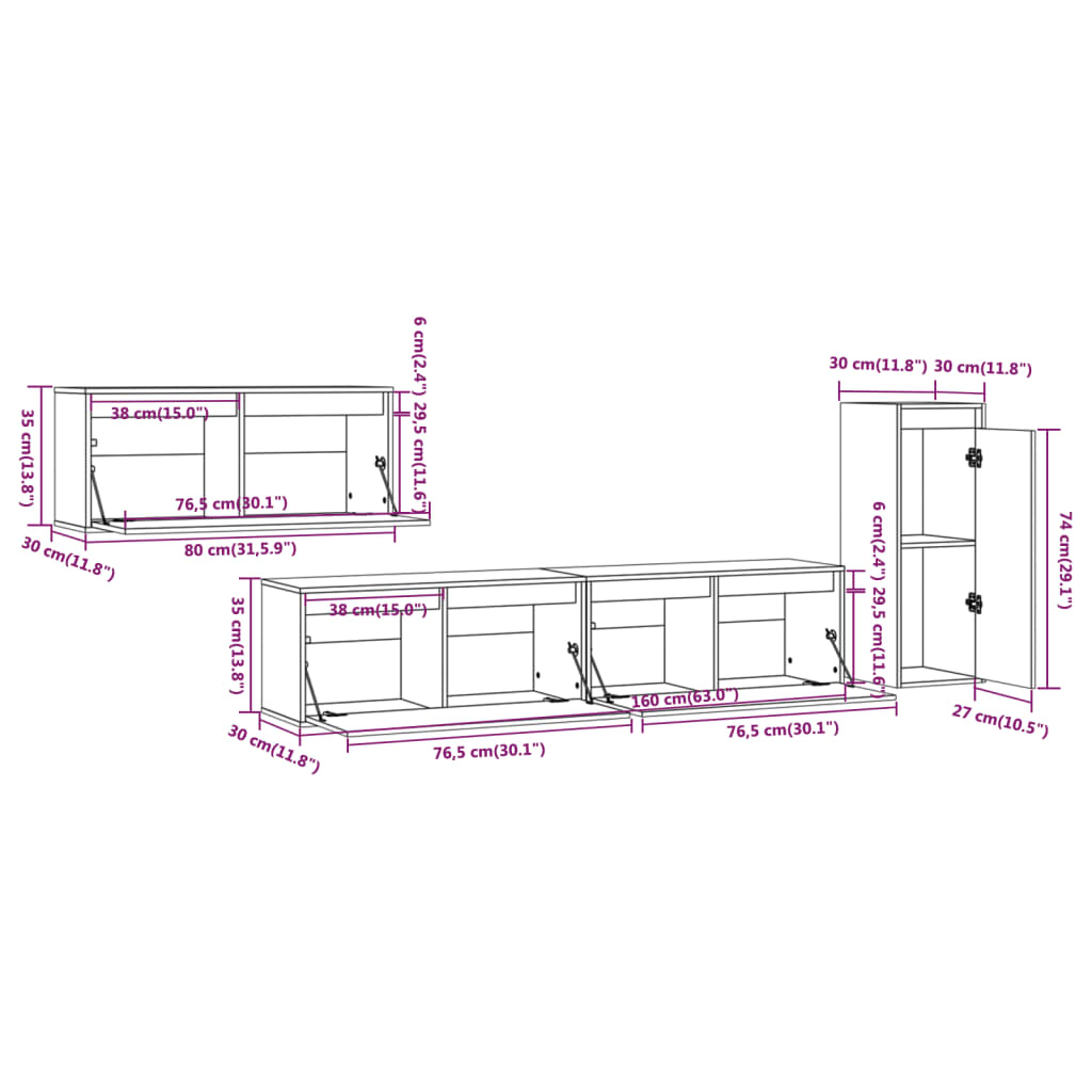 Meubles TV 4 pcs Bois massif de pin