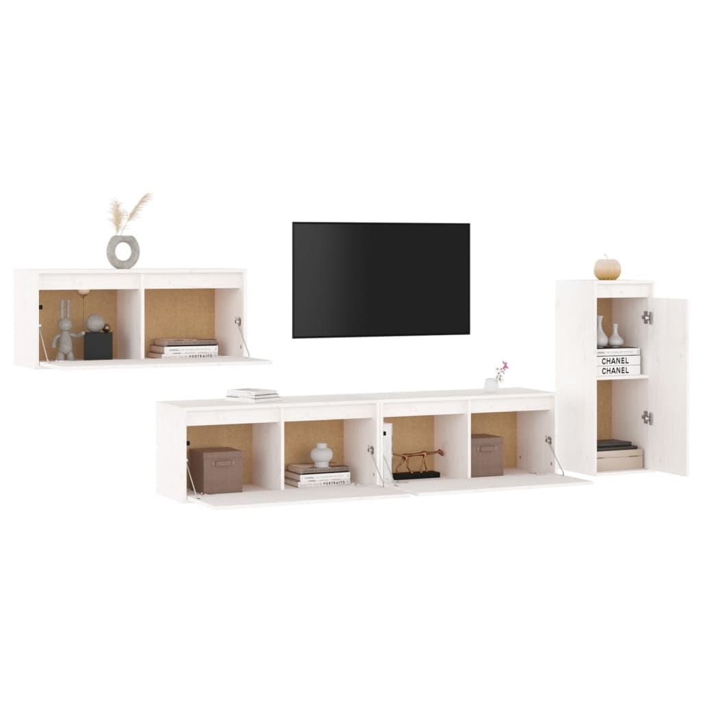 Meubles TV 4 pcs Blanc Bois massif de pin