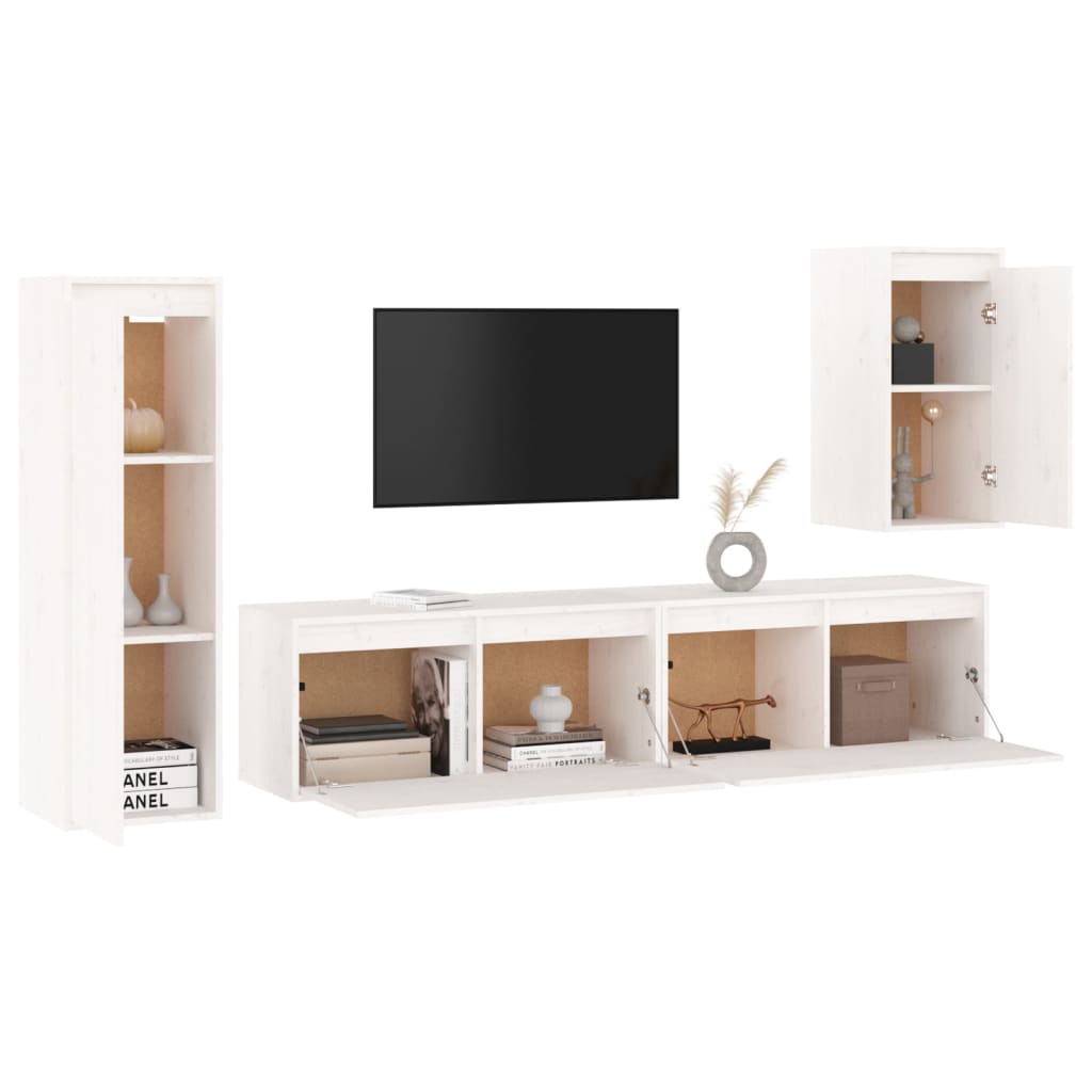 TV cabinet 4 pcs White Solid pine wood