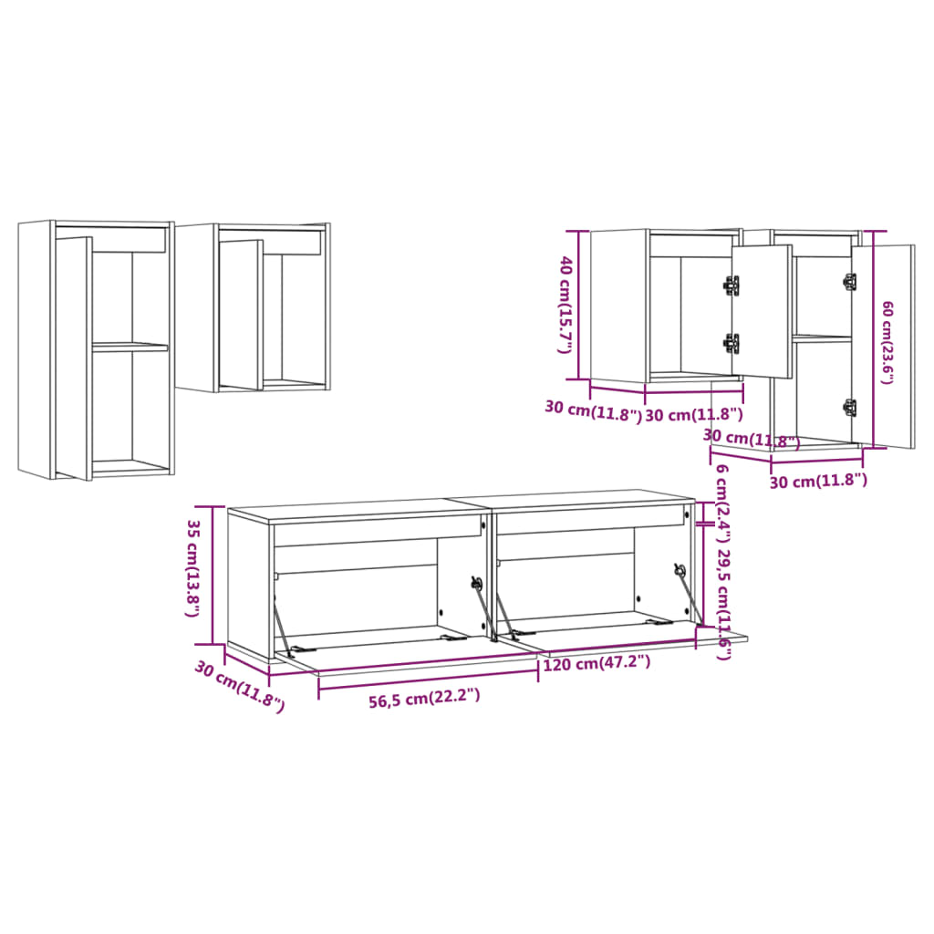 6 pcs TV cabinet Solid pine wood