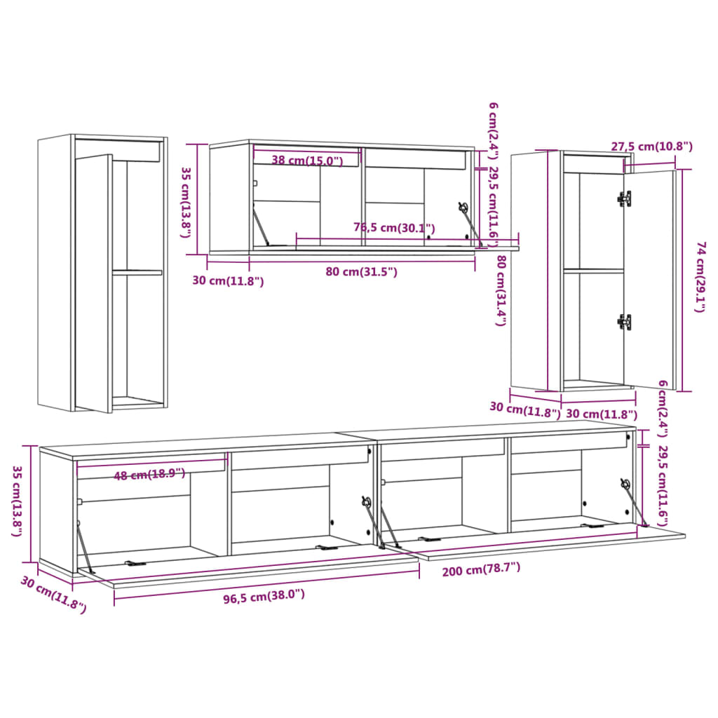 Meubles TV 5 pcs Bois massif de pin