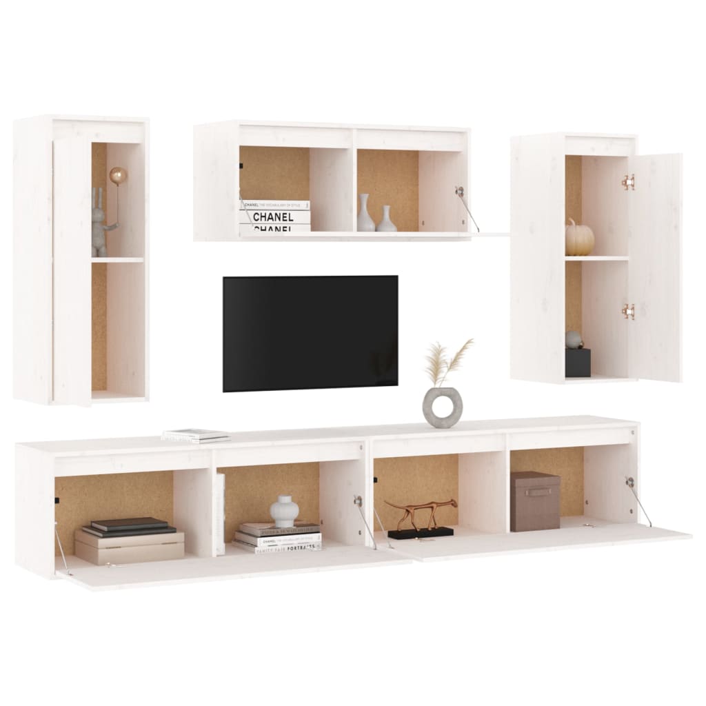 Meubles TV 5 pcs Blanc Bois massif de pin