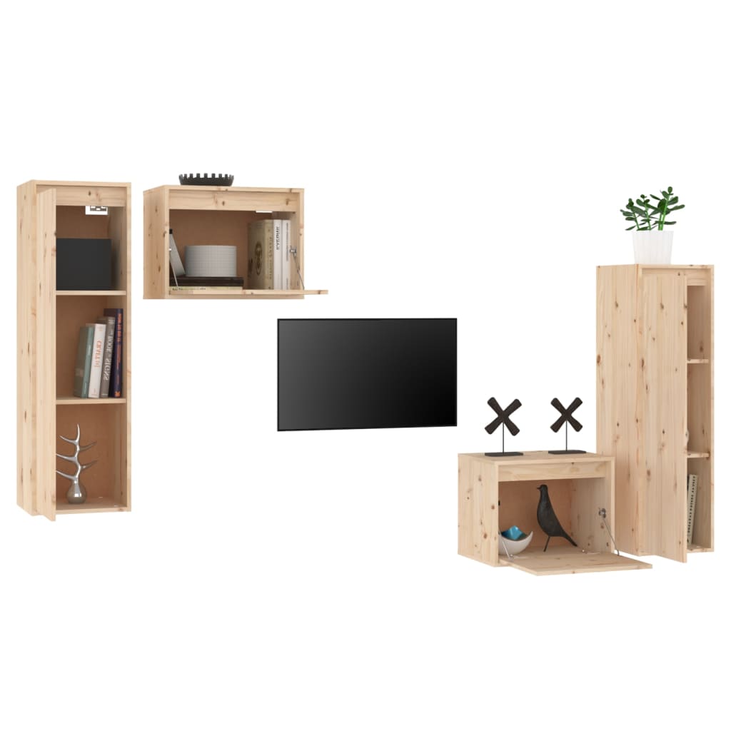 4 pcs TV cabinet Solid pine wood