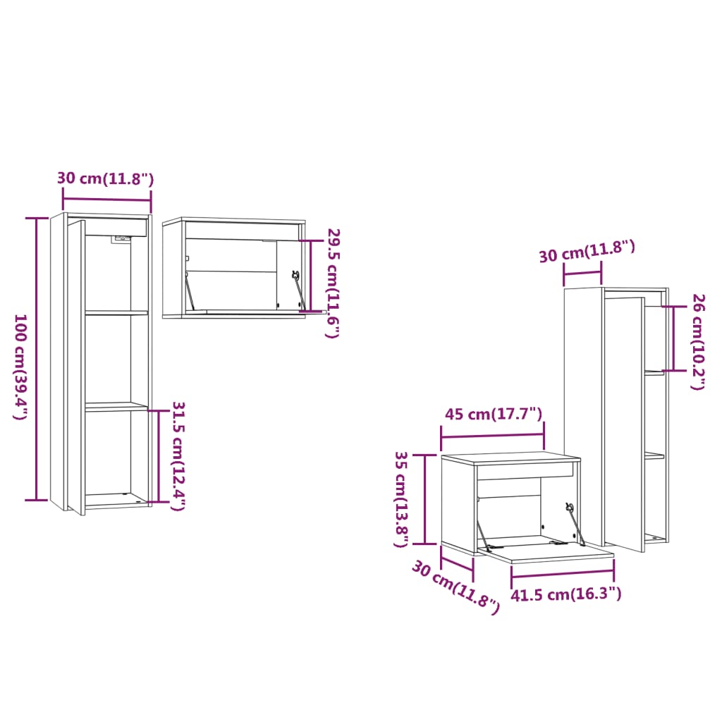 4 pcs TV cabinet Solid pine wood