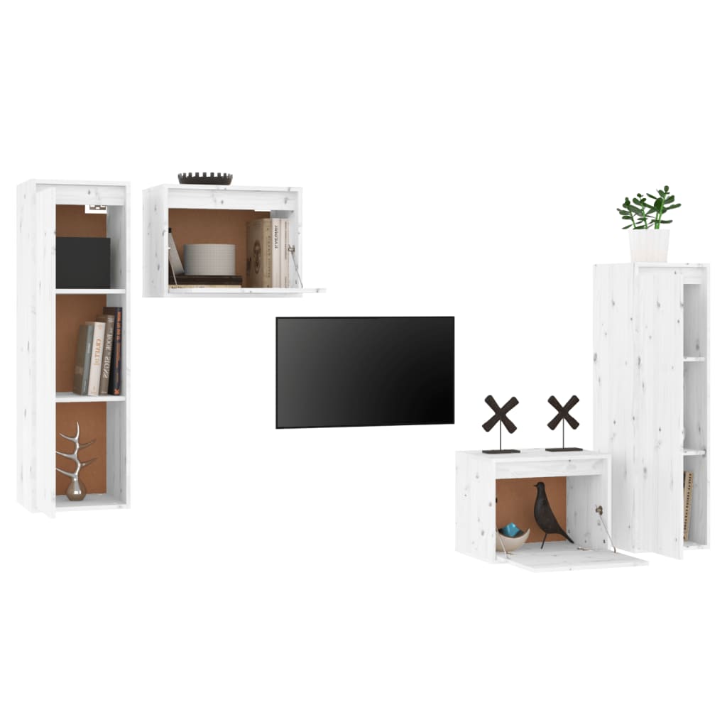 Meubles TV 4 pcs Blanc Bois massif de pin