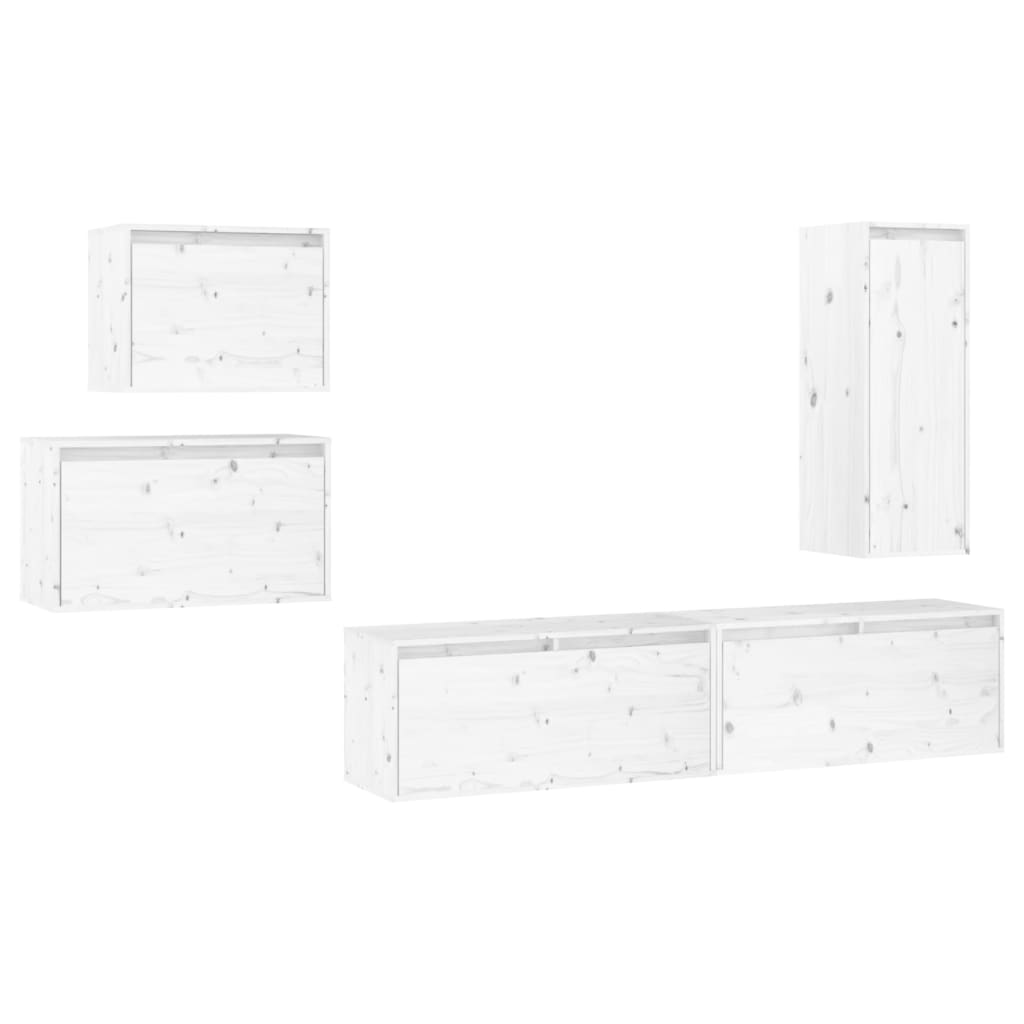 Meubles TV 5 pcs Blanc Bois massif de pin