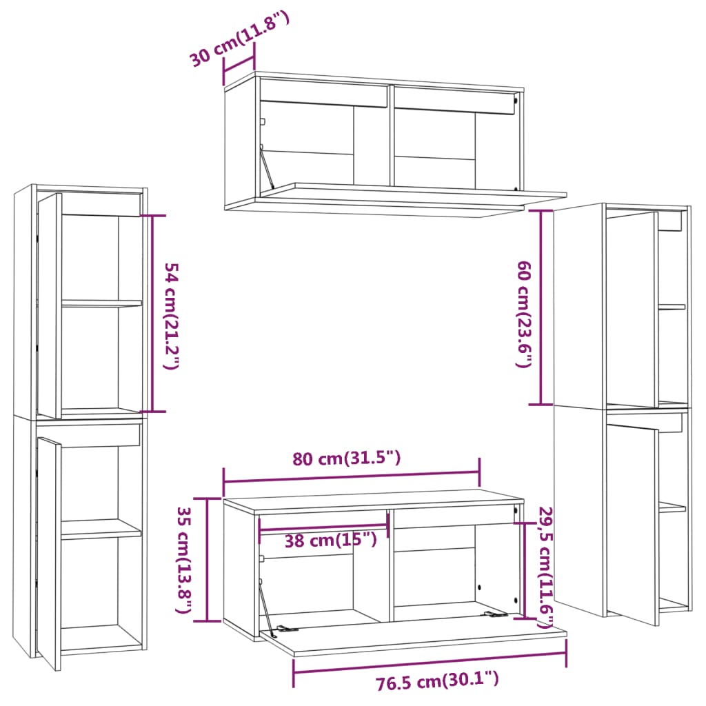 Meubles TV 6 pcs Bois massif de pin