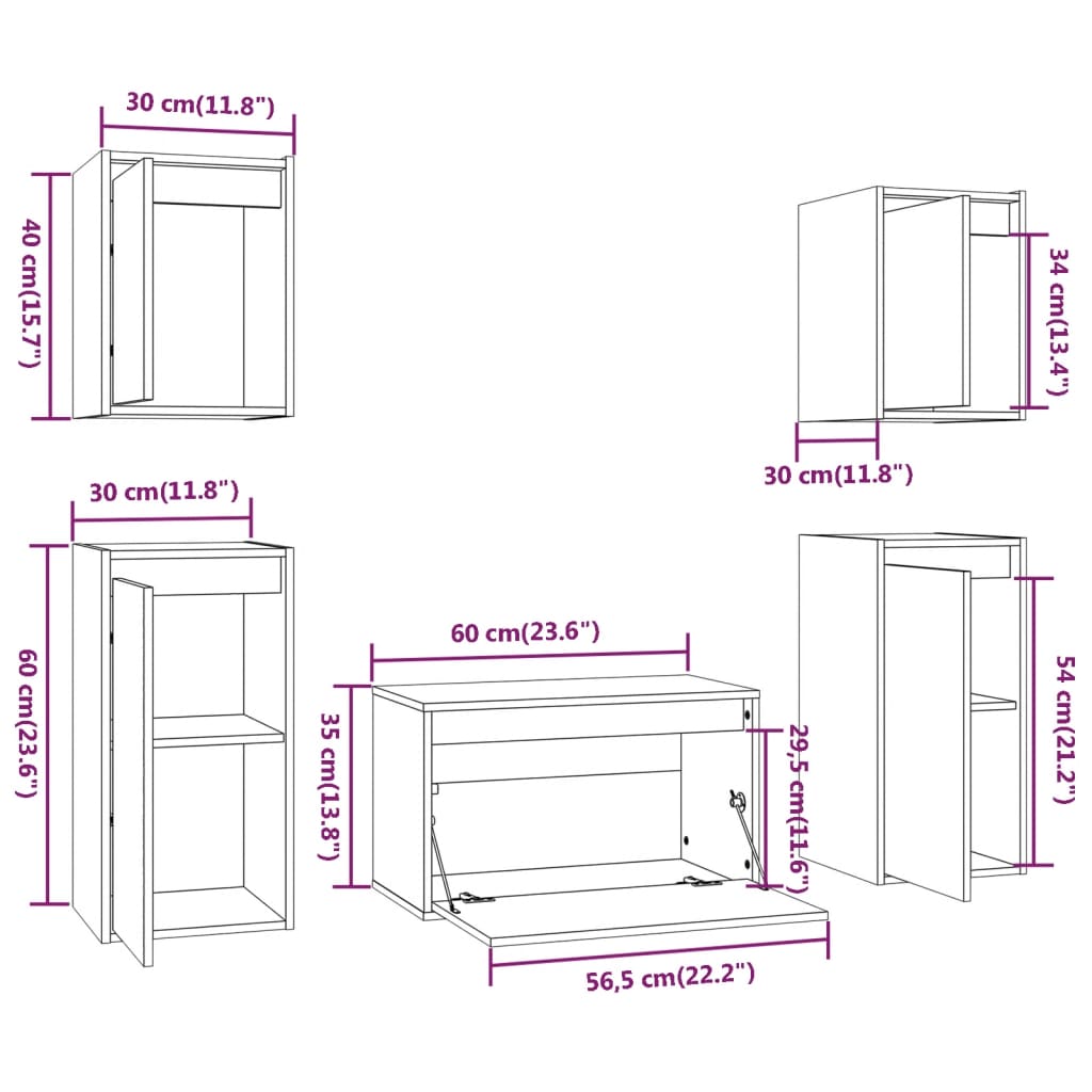 Meubles TV 5 pcs Marron miel Bois massif de pin