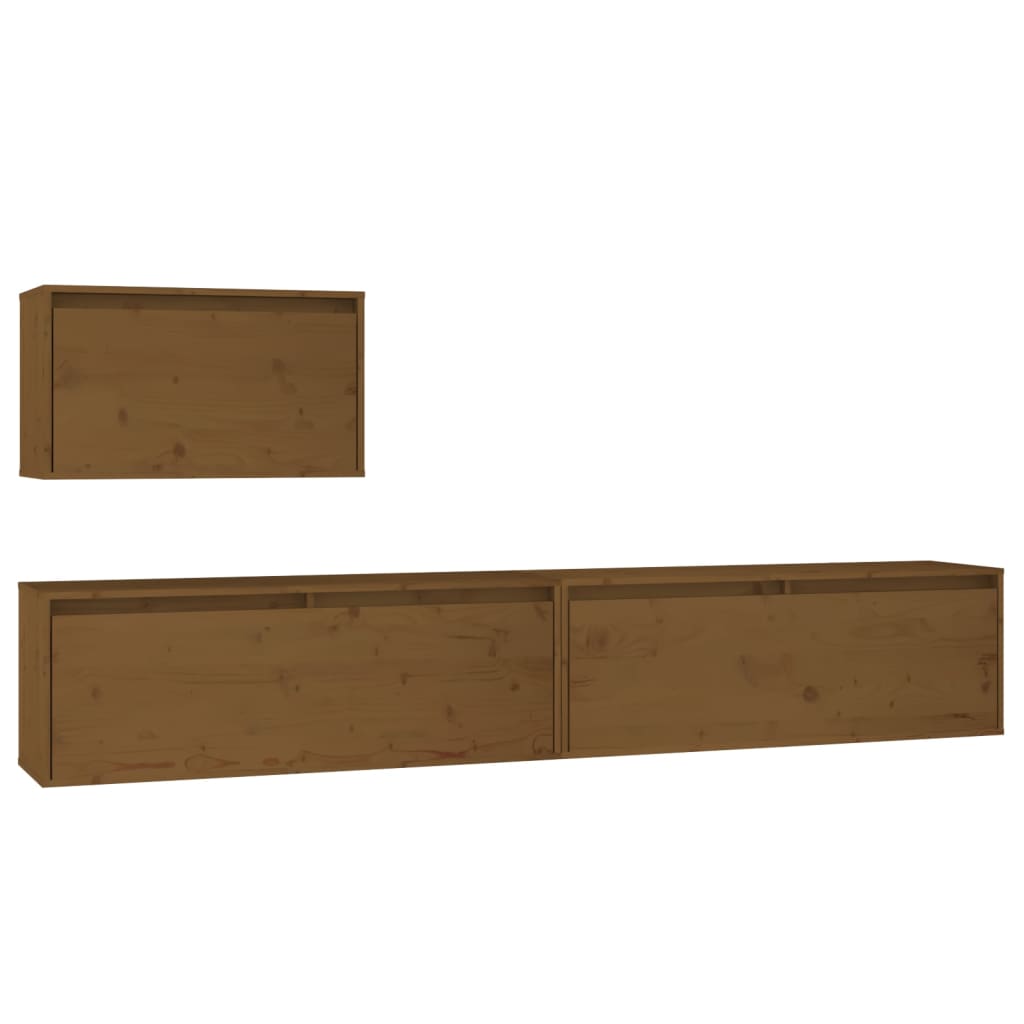 Meubles TV 3 pcs Marron miel Bois massif de pin