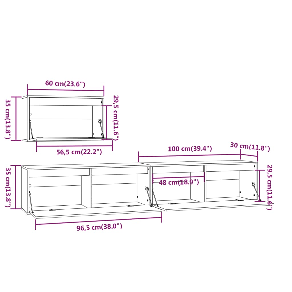 Meubles TV 3 pcs Marron miel Bois massif de pin