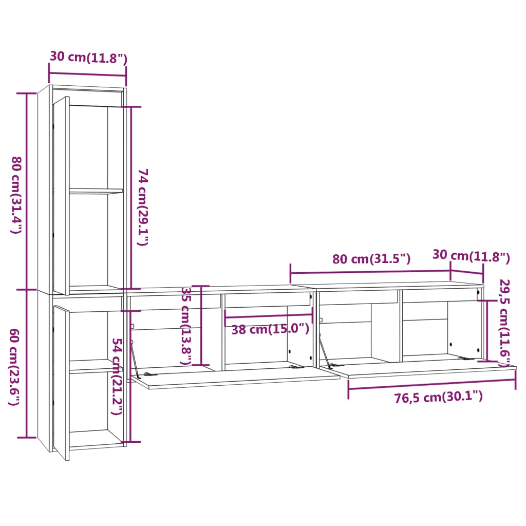 Meubles TV 4 pcs Bois massif de pin