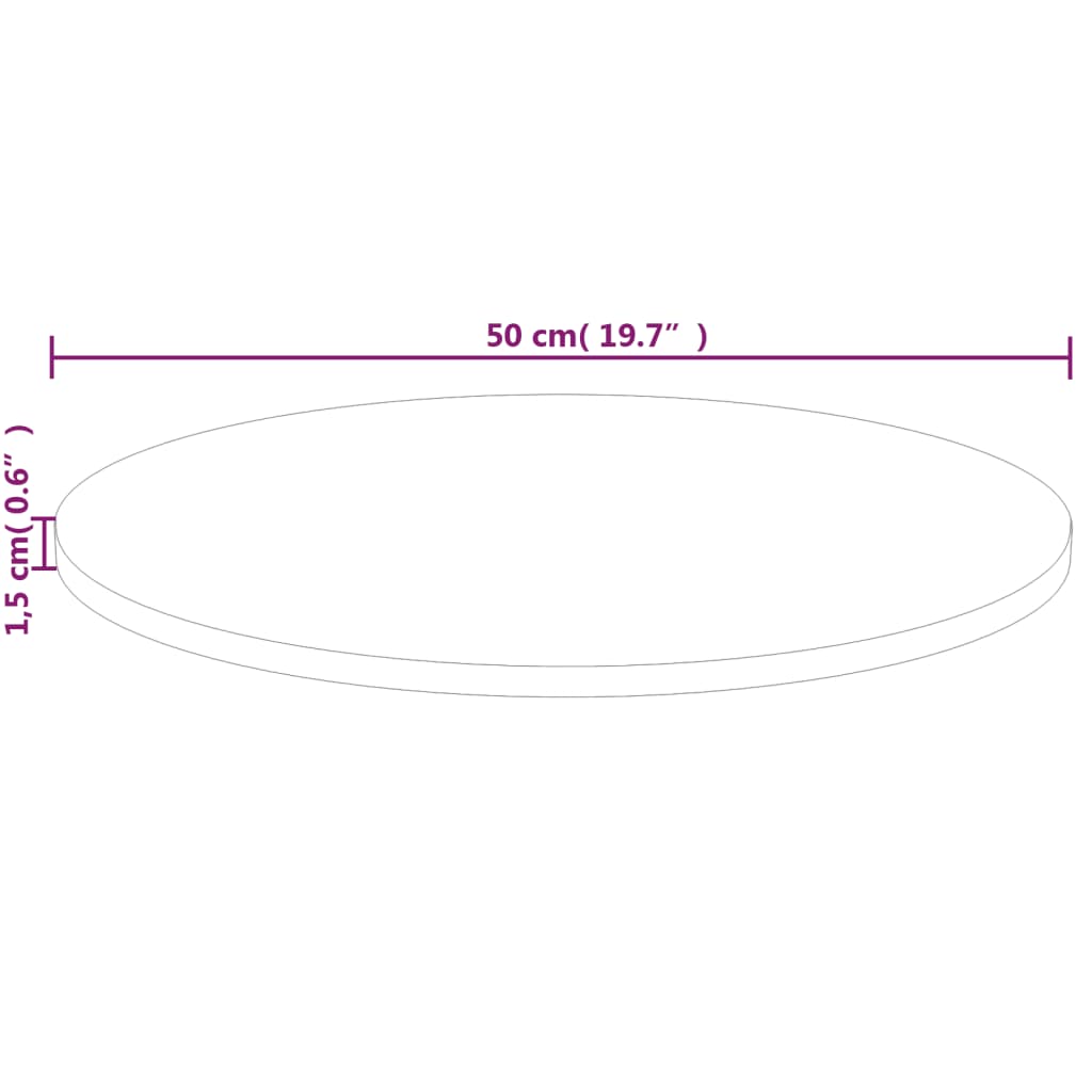 Round table top Ø50x1.5 cm Untreated solid oak wood