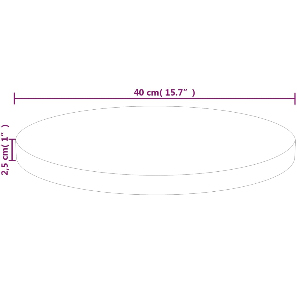 Round table top Ø40x2.5 cm Untreated solid oak wood